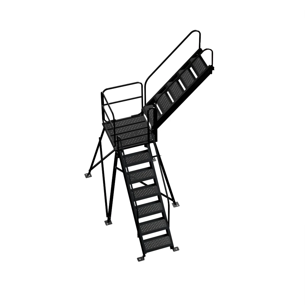 10 foot deluxe stair system with an intermediate landing and handrails.