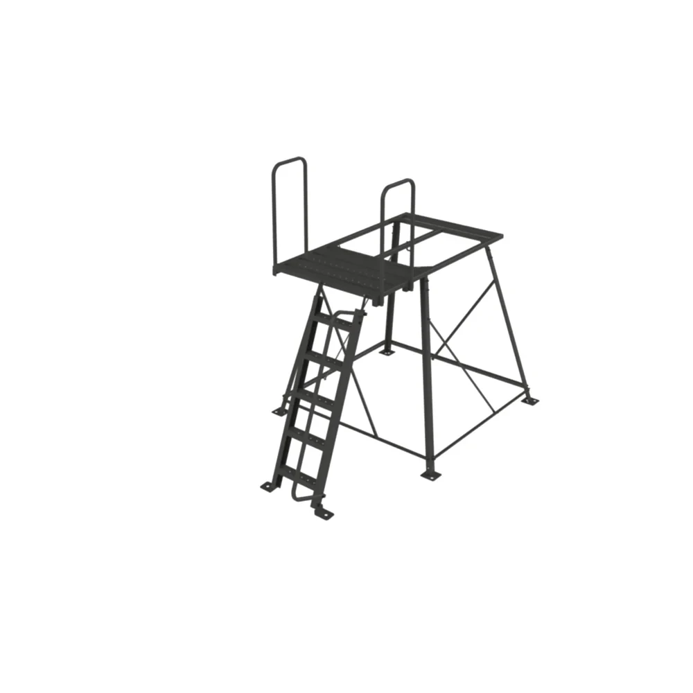 5 foot powder-coated steel tower stand with ladder and railed platform.