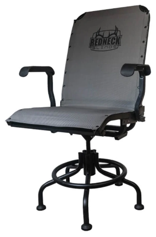 Redneck 360 degree swivel chair with mesh seat and armrests.