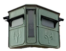 Green Redneck blind with window awning kit installed over each window.